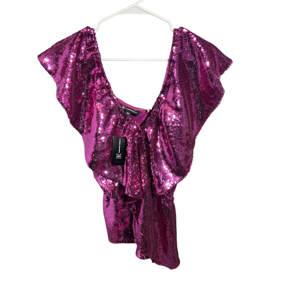 NWT INC International Concepts Women's Fuchsia Pop Sequin Wrap Top Size L